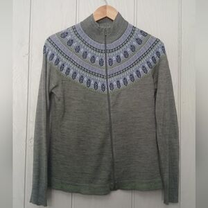 Woolrich Merino Wool Blend Fairisle Light Sweater Zip Cardigan Gray Size Medium